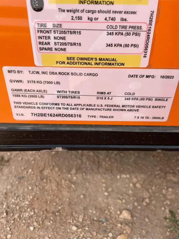 Rock Solid Cargo 7' x 16' TA STOCK #76832